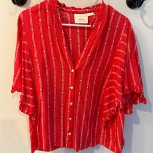 Anthropologie Maeve Red Button-Down Blouse